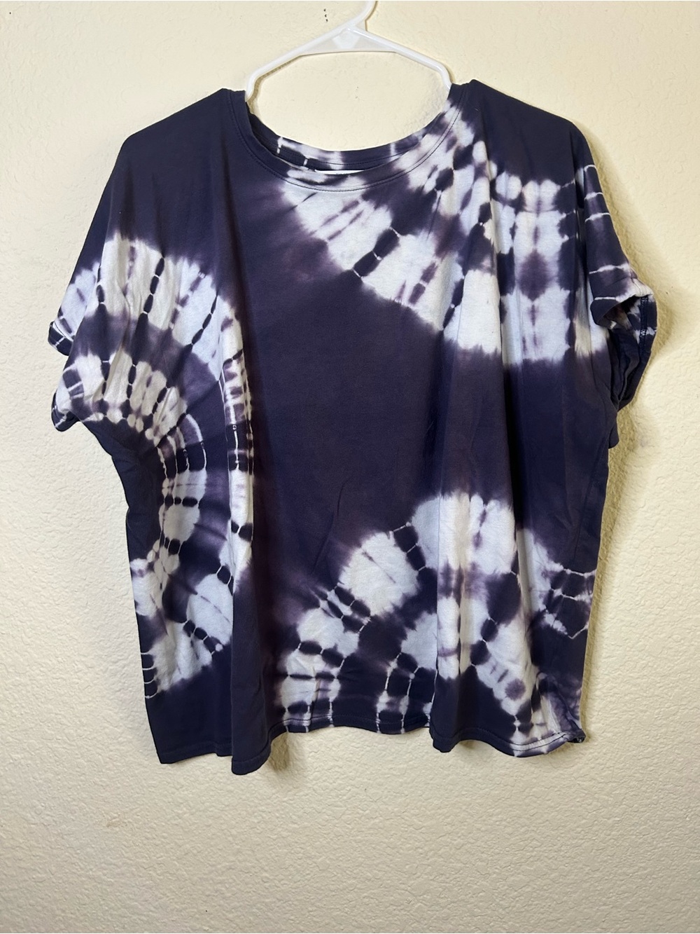 Time & Tru Navy White Tie-Dye Short Sleeve Top Hippie Festival XL Boho Concert